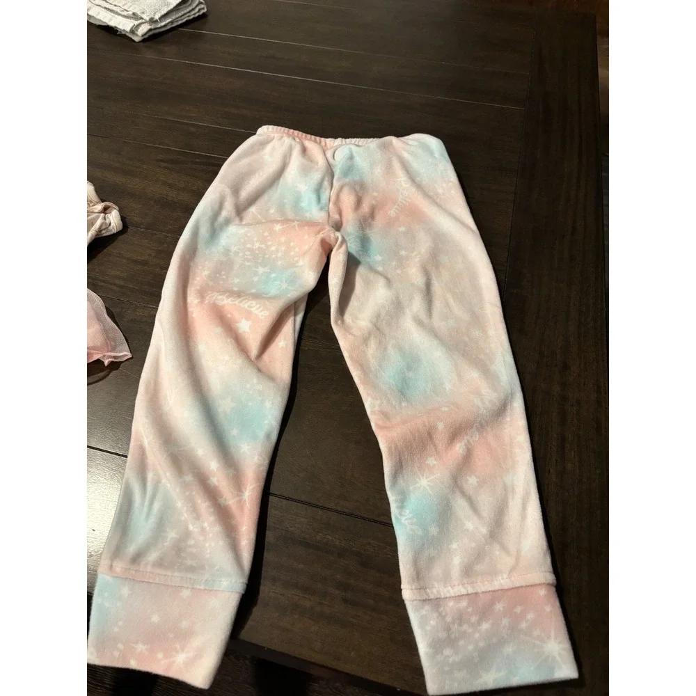 Wonder Nation Girls Fleece Pajama Pants Pink Blue Tie Dye Believe Stars XS 4-5